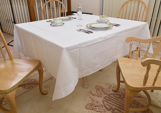 Happy Festive 70"Square tablecloth. White color - Click Image to Close